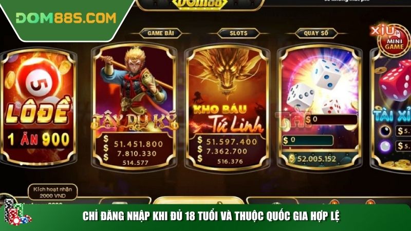 Chỉ đăng nhập khi đủ 18 tuổi và thuộc quốc gia hợp lệ